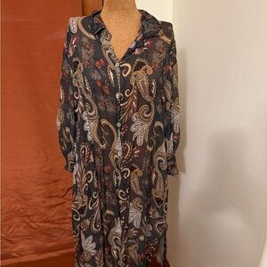 Paisley Print Long Sleeve buttonup shirt/long duster One Size